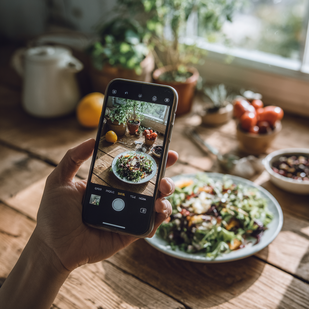 Frische Lebensmittel für eine vitale Ernährung – Obst, Gemüse und Körner auf einem Tisch